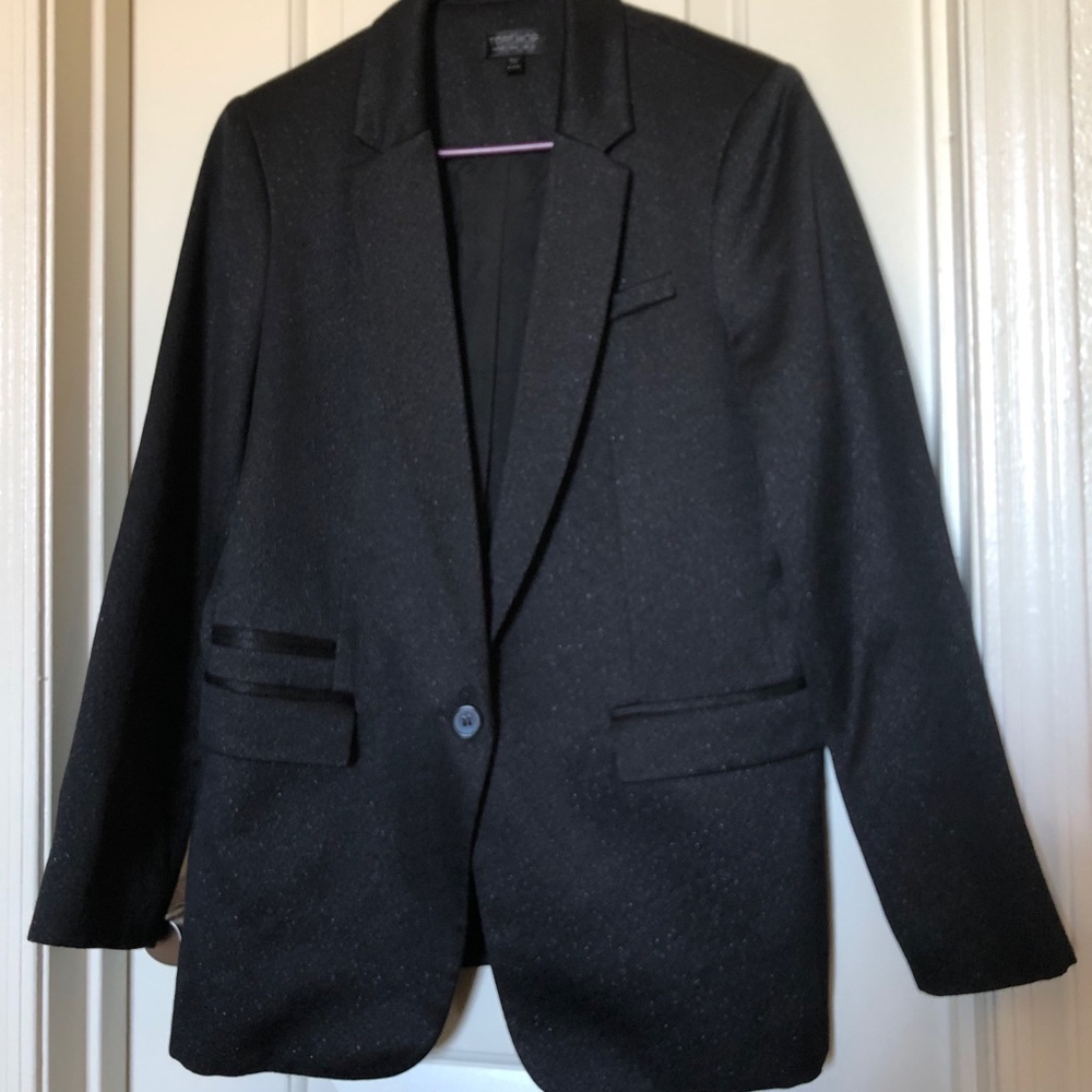 Top Shop Modern Black Blazer with Silver Shimmer